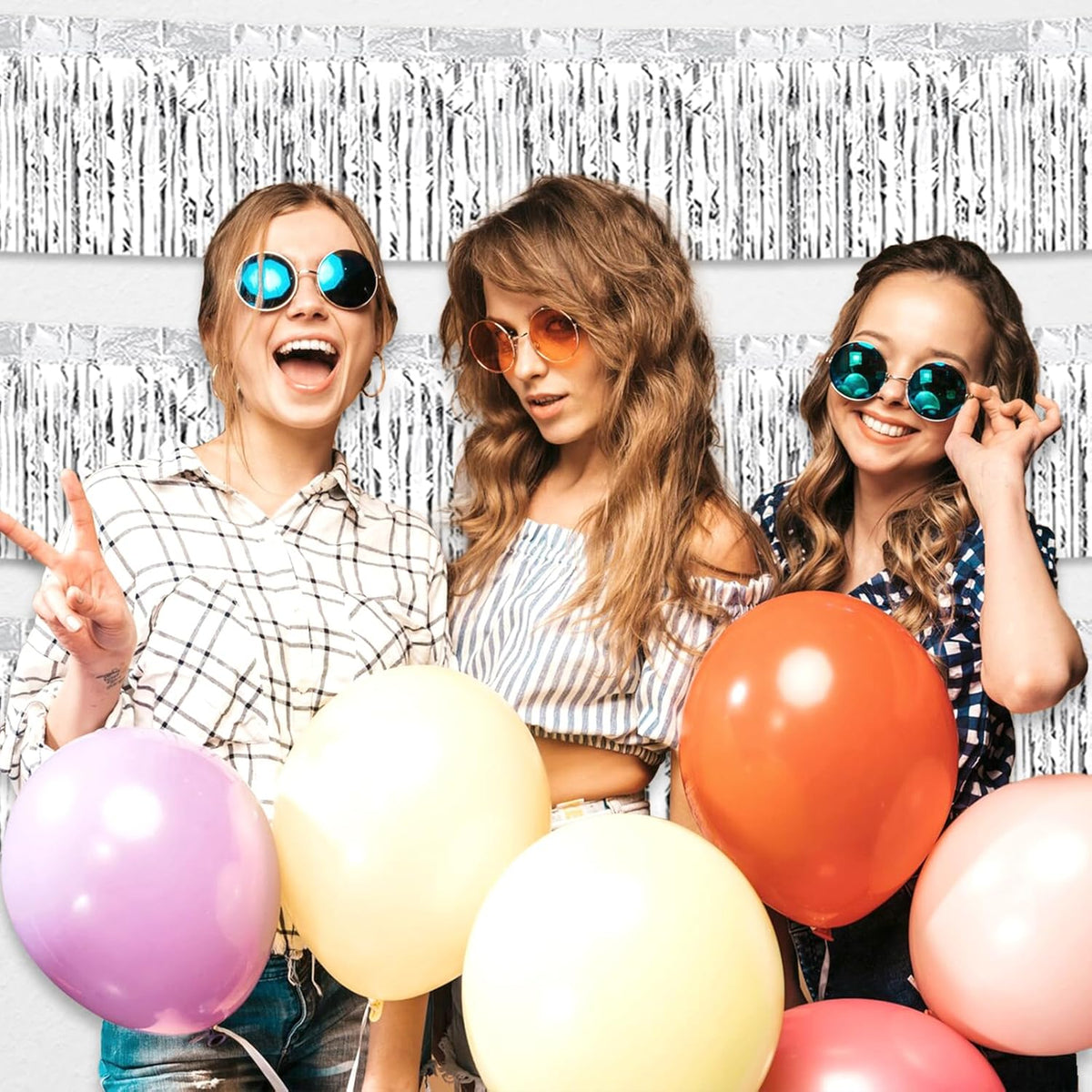6 Pack 10 Feet Silver Foil Fringe Garland Metallic Tinsel Streamers Banner Wall Hanging Curtain