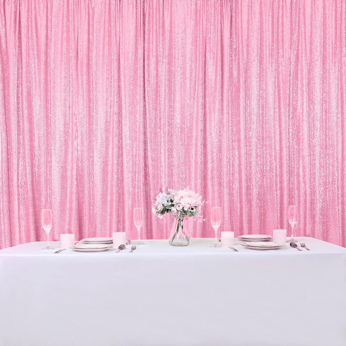 Hahuho Pink Sequin Backdrop Curtain, 4PCS 2FTx8FT Glitter Backdrop Curtain for Parties, Christmas