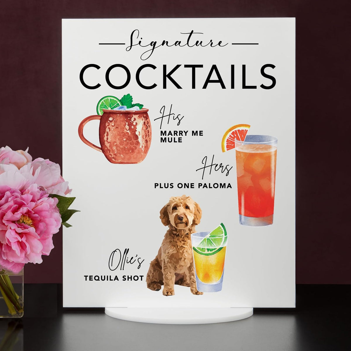 Signature Cocktail Sign | Acrylic Wedding Bar Menu | Bar Menu Sign | Bar Sign | 14" H x 11" W Black