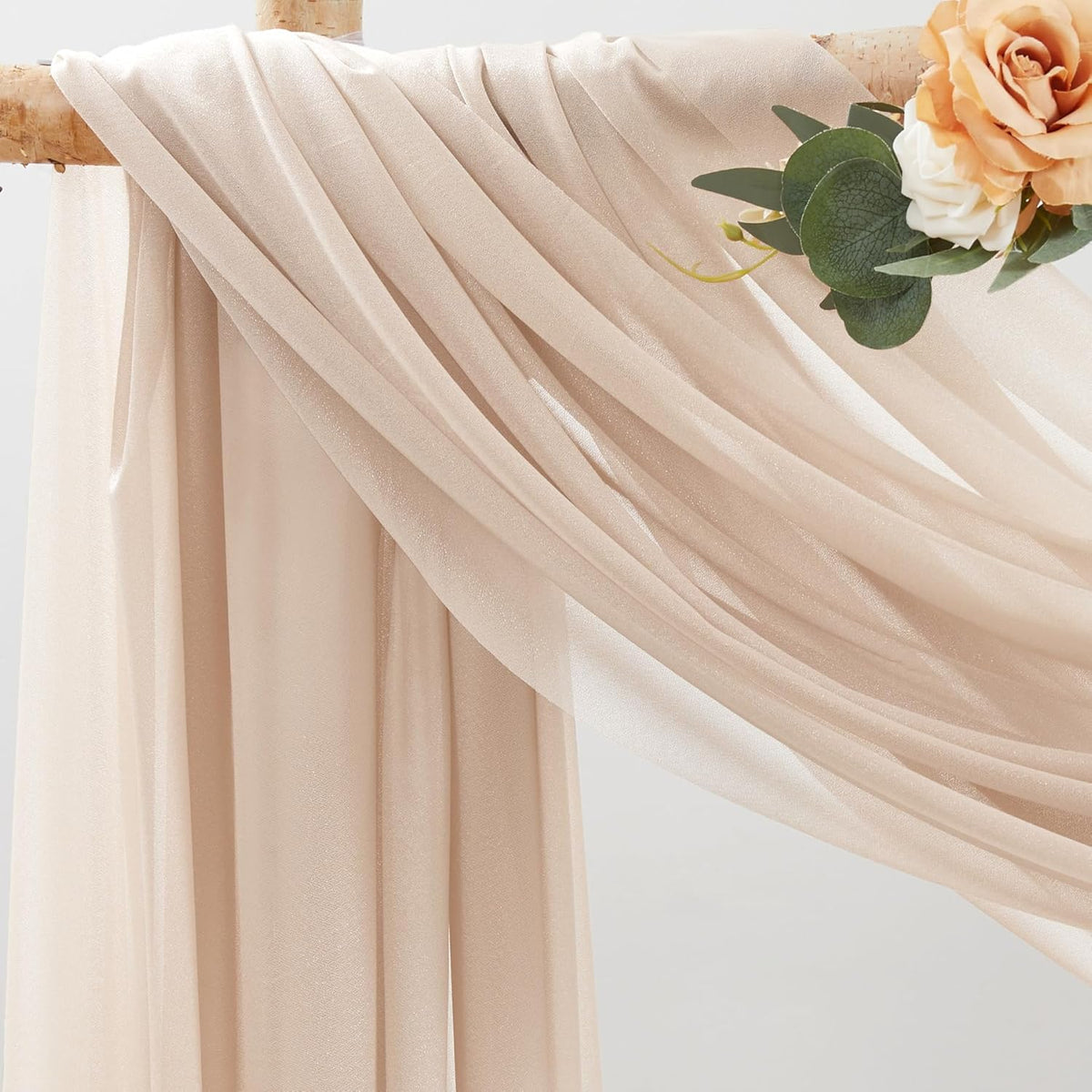 30" x 20Ft Wedding Arch Draping Fabric, 2 Panels Dark Champagne Sheer Curtain Drapes Extra Wide &
