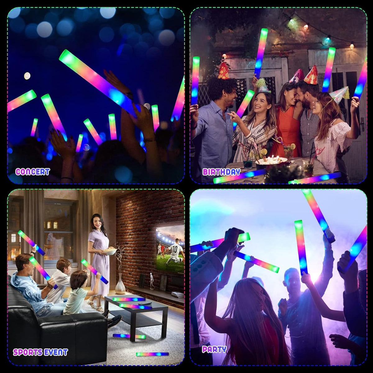 LifBetter Light Up Glow Sticks Bulk, LED Foam Sticks in The Dark with 3 Modes Flashing Led Foam