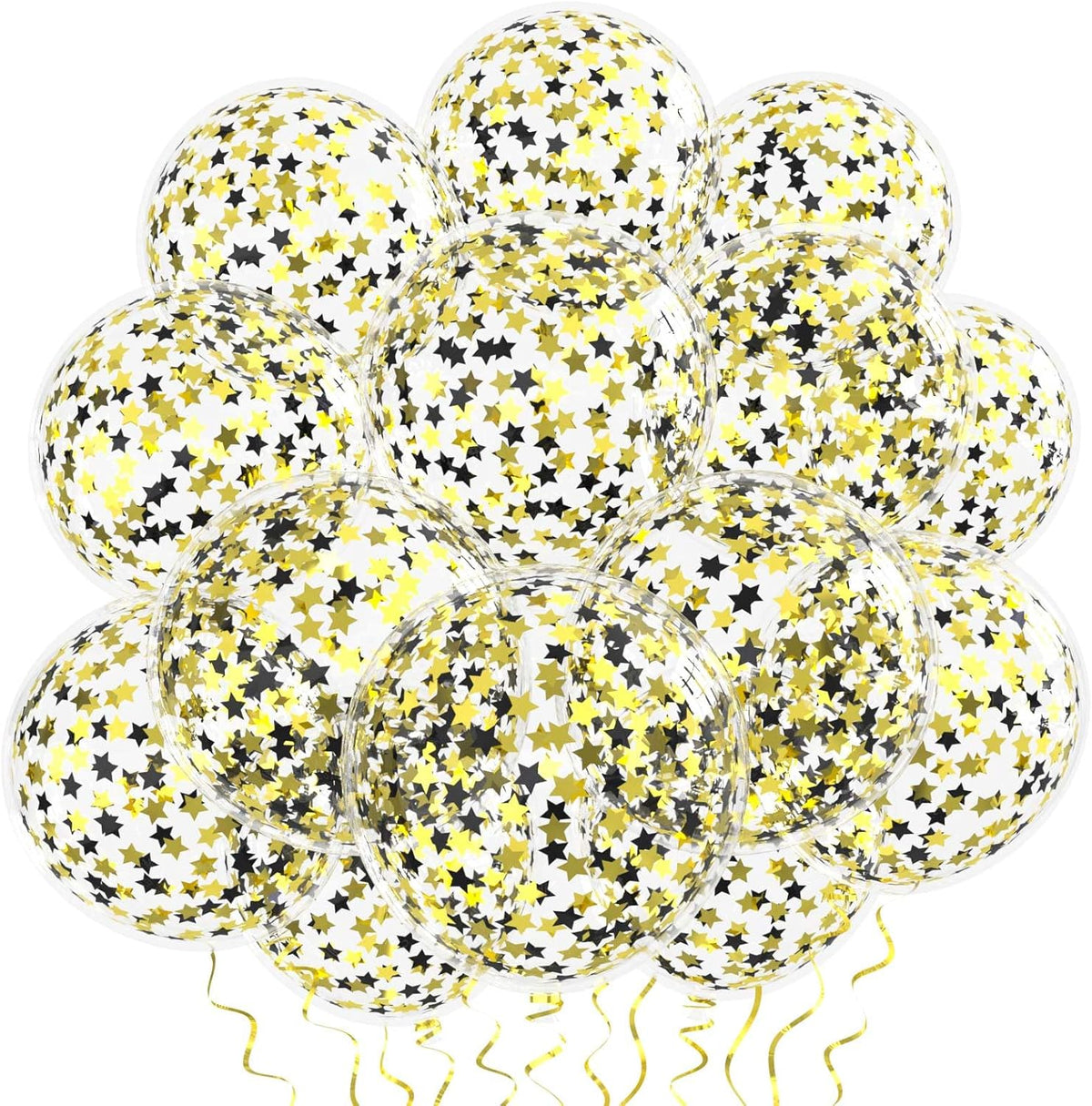 VHUWE 25 Pcs Black Gold Star Confetti Balloons, 12 Inch Clear Latex Balloon with Confetti Inside