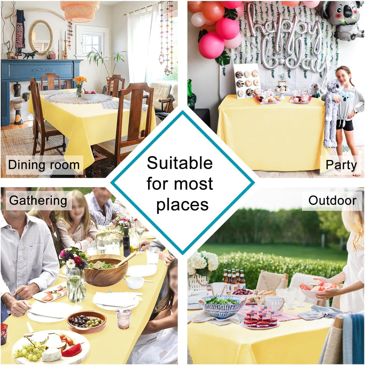 Hiasan Light Yellow Tablecloth Square - Waterproof and Wrinklr Resistant Washable Polyester Fabric
