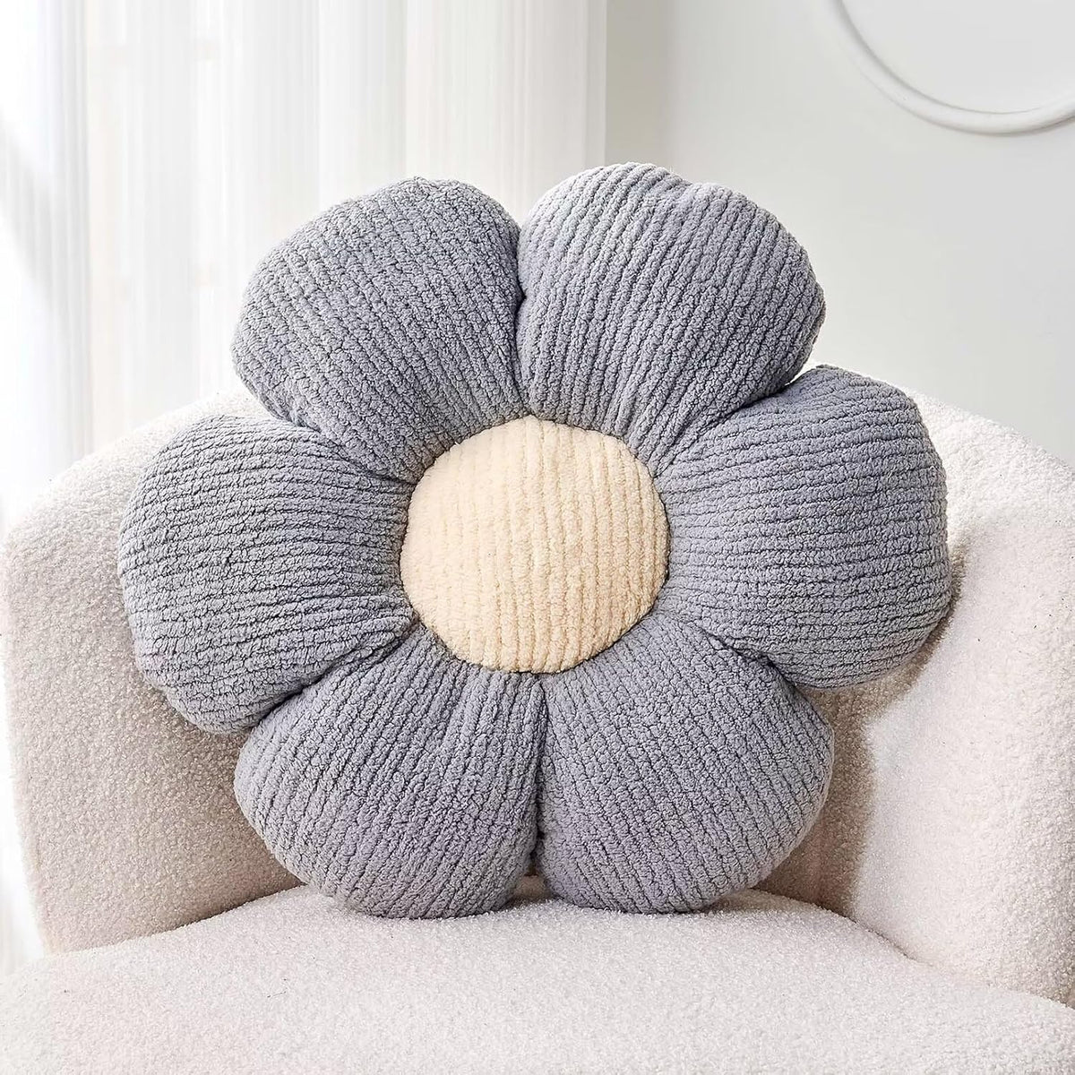 Flower Throw Pillow, Soft Grey 14.9" Shaped Floor Pillow for Home Decor, Cute Aesthetic Plush