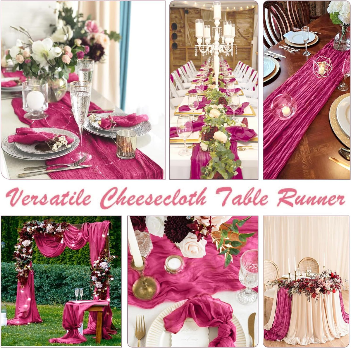 3 Pack Hot Pink Cheesecloth Table Runner Summer Sheer Fuschia Cheese Cloth Table Runner Boho Gauze