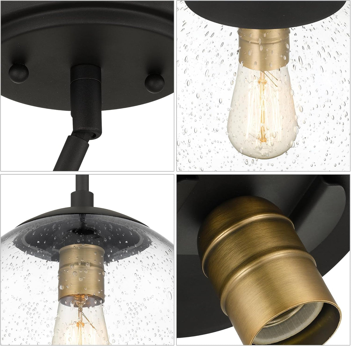 Globe Pendant Lighting, Black and Gold Pendant Light for Kitchen Island, 9.5 inch Seeded Globe
