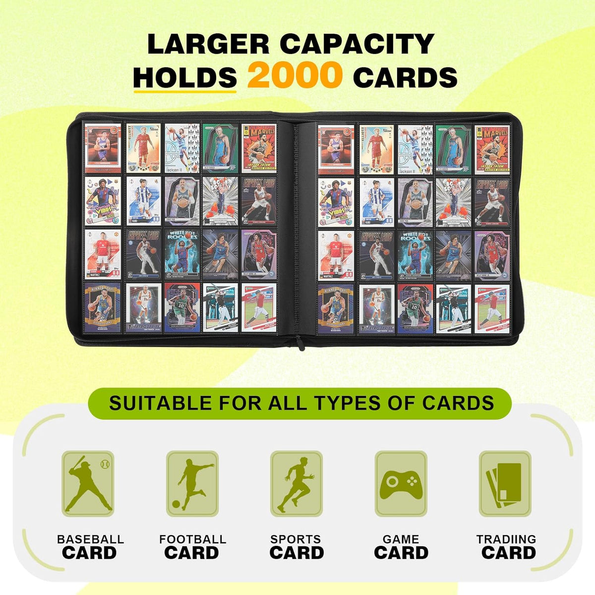 20-Pocket Card Binder, Trading Card Binder Holds 2000 Cards, Premium Zippered Trading Card Album