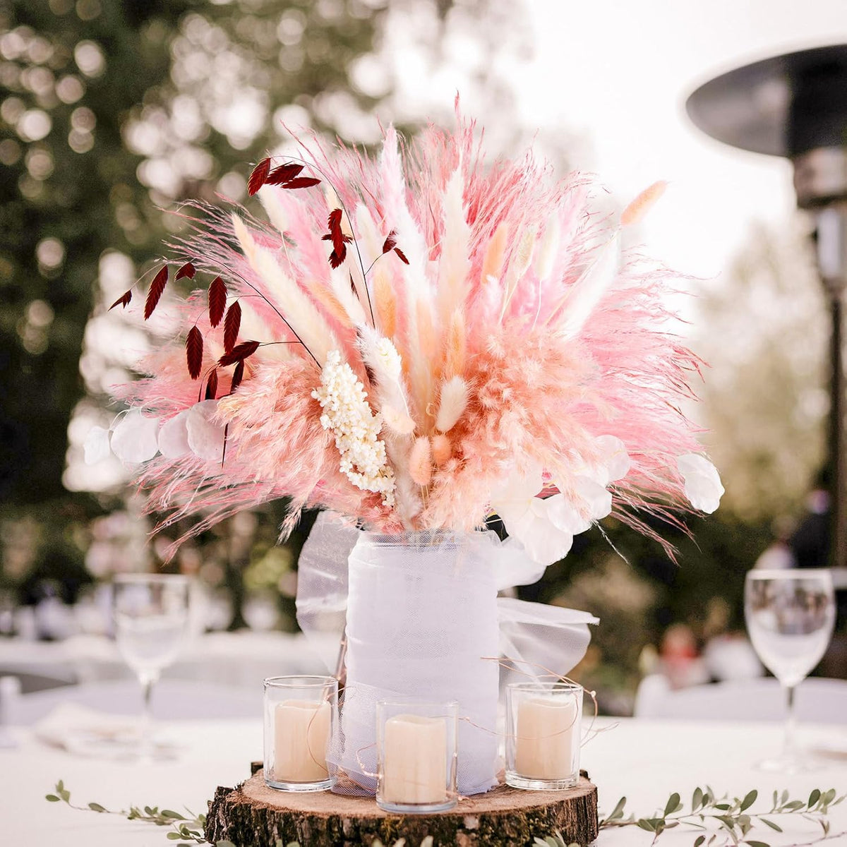 N&T NETING 85Pcs Pink Pampas Grass Decor, Natural Dried Floral Pampas Grass, Boho Home Decor