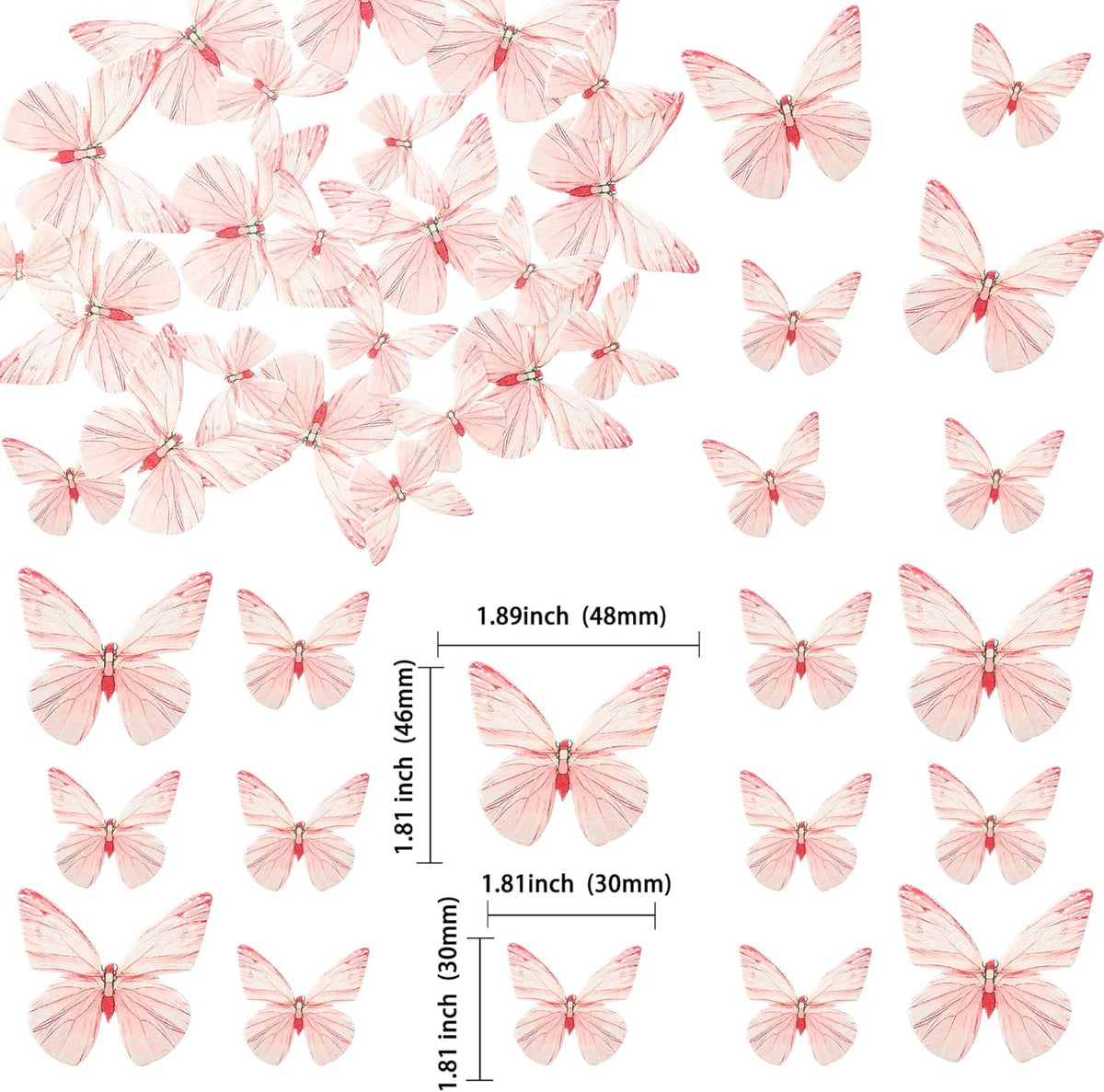 Ephlyn 72Pcs Edible Butterflies for Cake Decorating Pink Butterfly Cake Decorations Pink