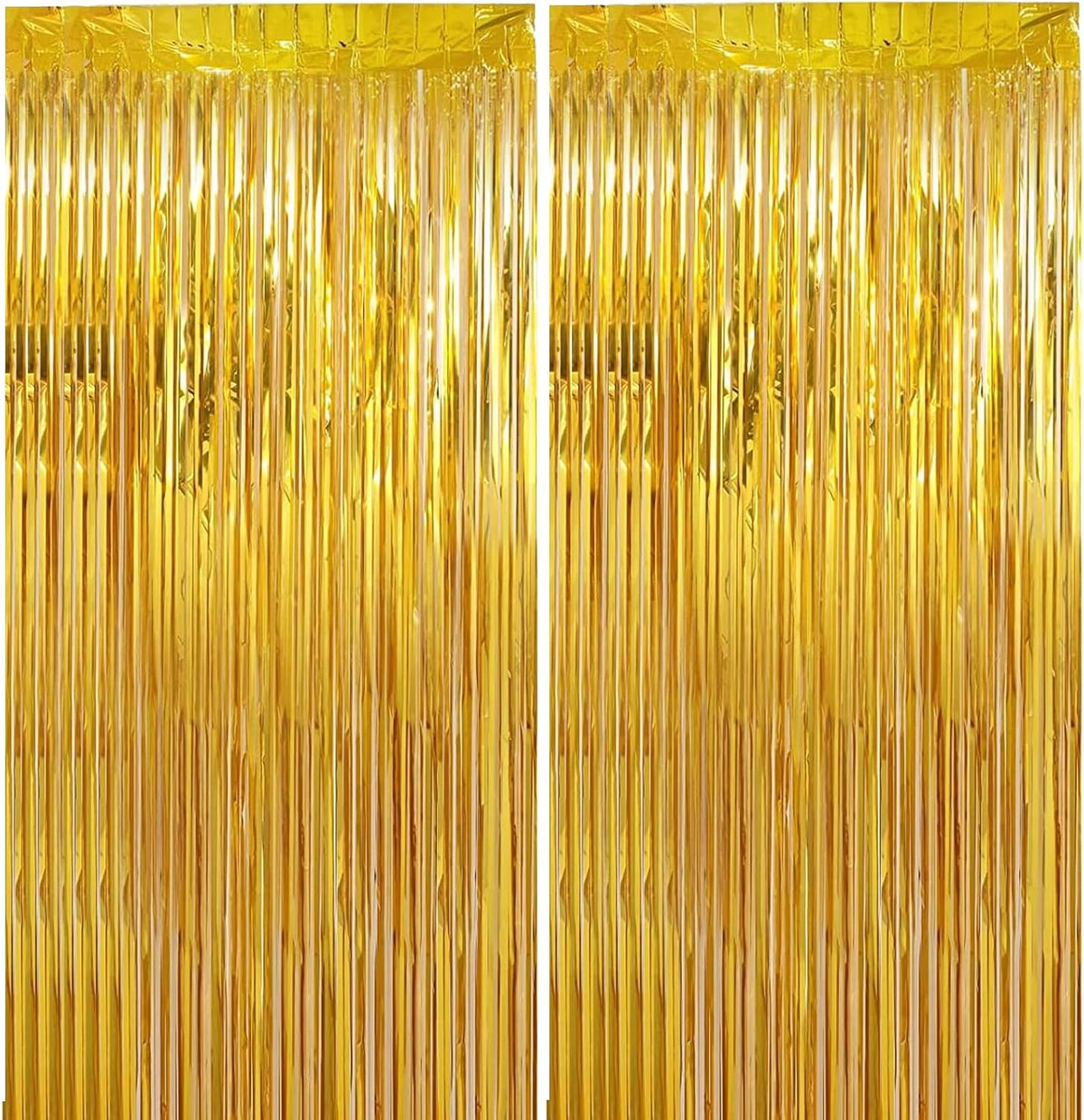 2 Pack 3.28 ft x 6.56 ft Golden Tinsel Curtain Party Backdrop Decorations, Metallic Foil Fringe
