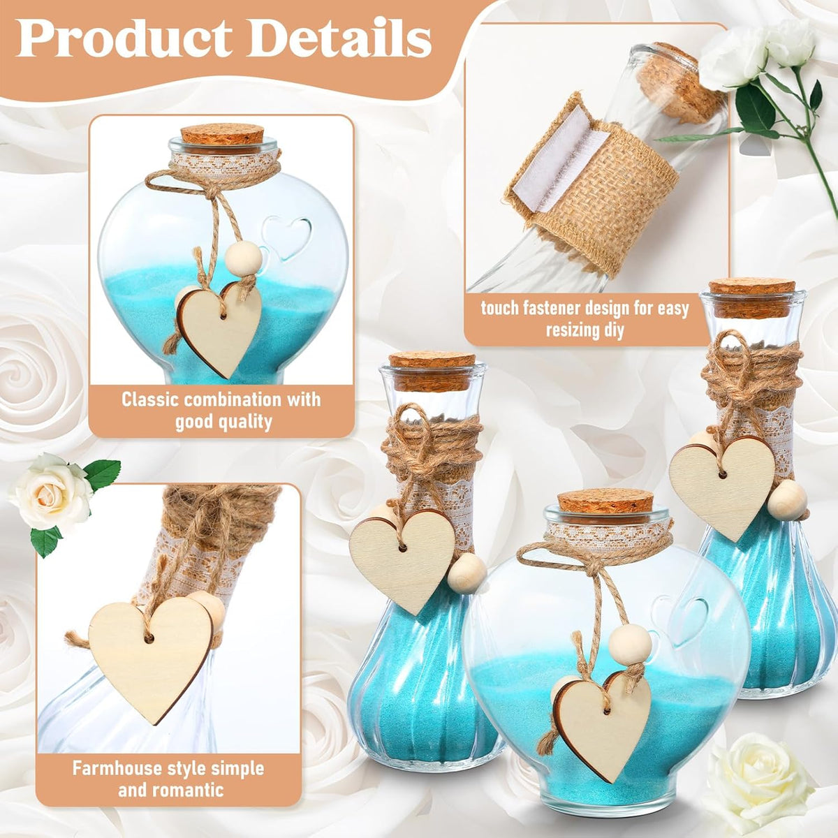 Layhit Unity Sand Ceremony Set Includes 3 Pcs Decorative Vase with Burlap and Lace Sleeves and