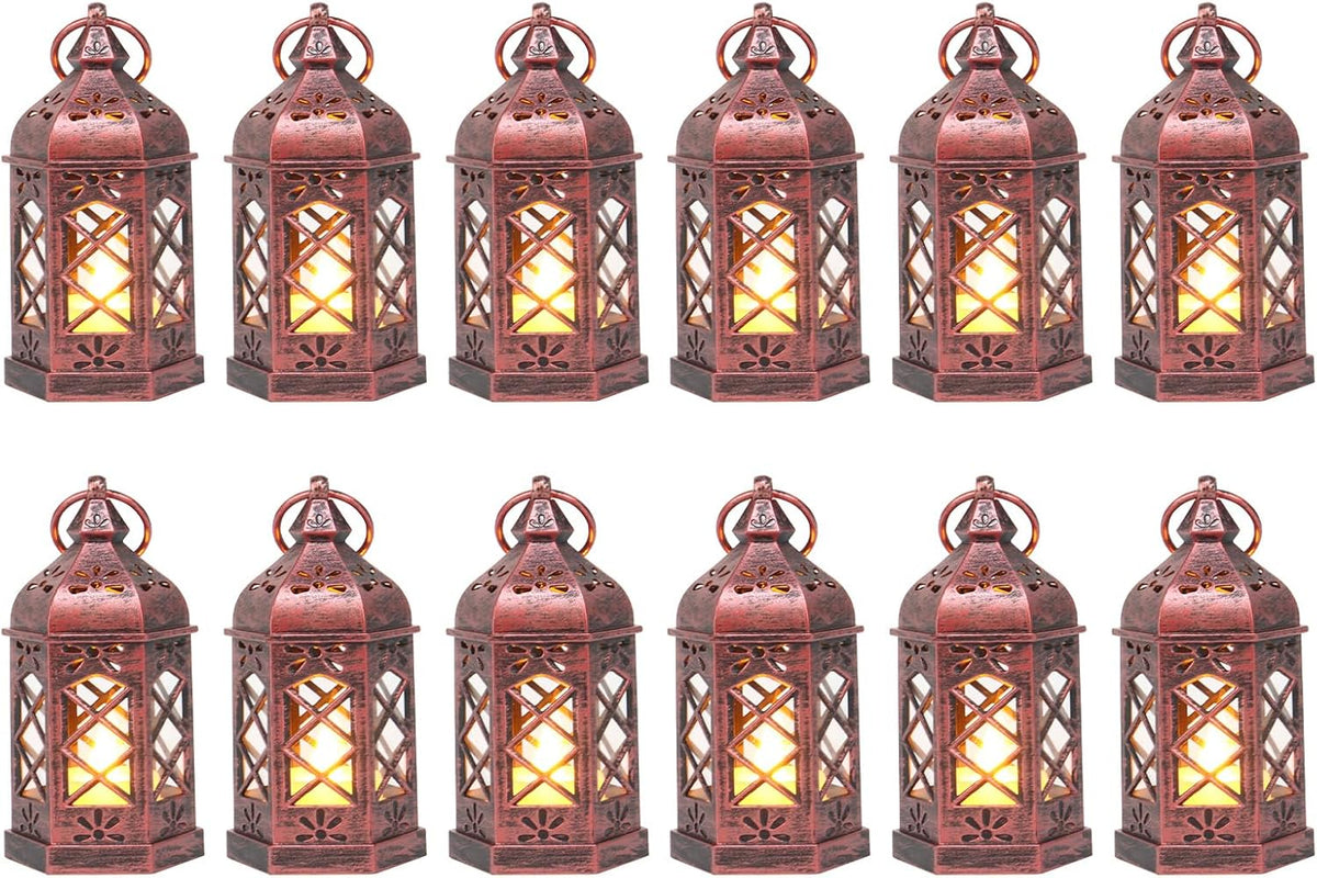 12PCS Mini Lantern with Flicker LED Candle for Halloween Decorations, Small Lanterns Decorative