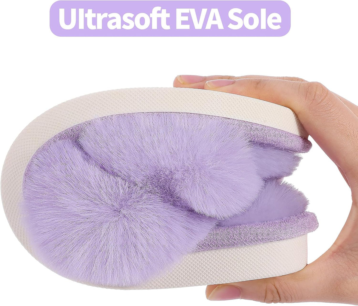 Evshine Women's Fuzzy Slippers Cross Band Memory Foam House Slippers Open Toe