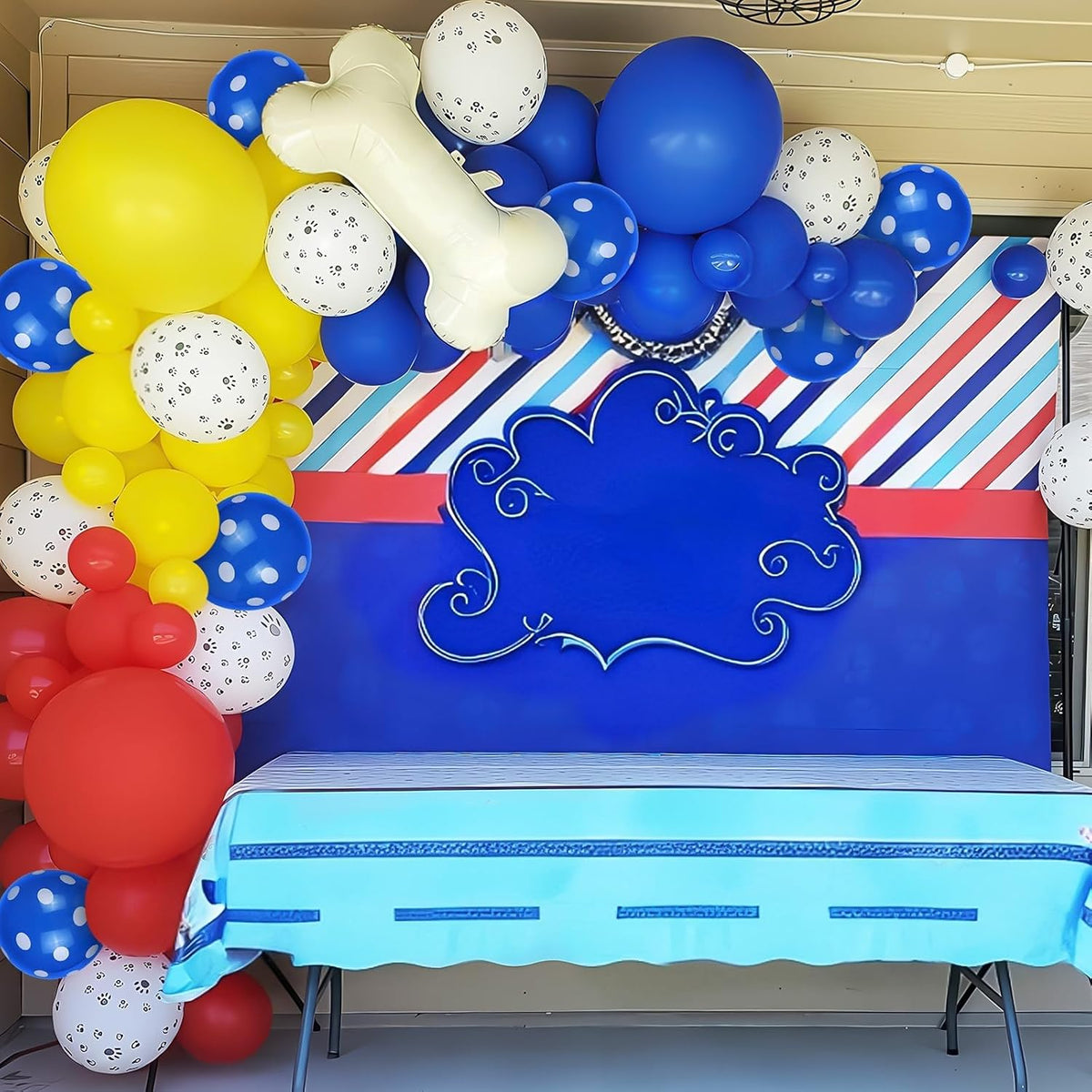 Dog Balloons, Red Yellow Blue Paw Print Balloons with 18 Inch Bone Foil Balloon, Dog Paw Latex