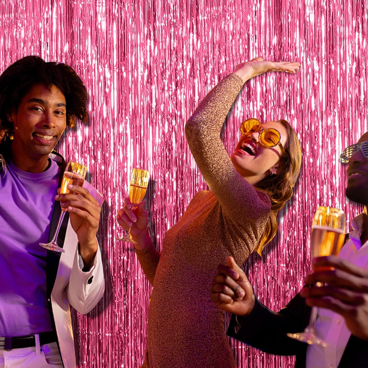 2 Pack Pink Backdrop Party Decorations Tinsel Curtain Party Backdrop Foil Fringe Birthday