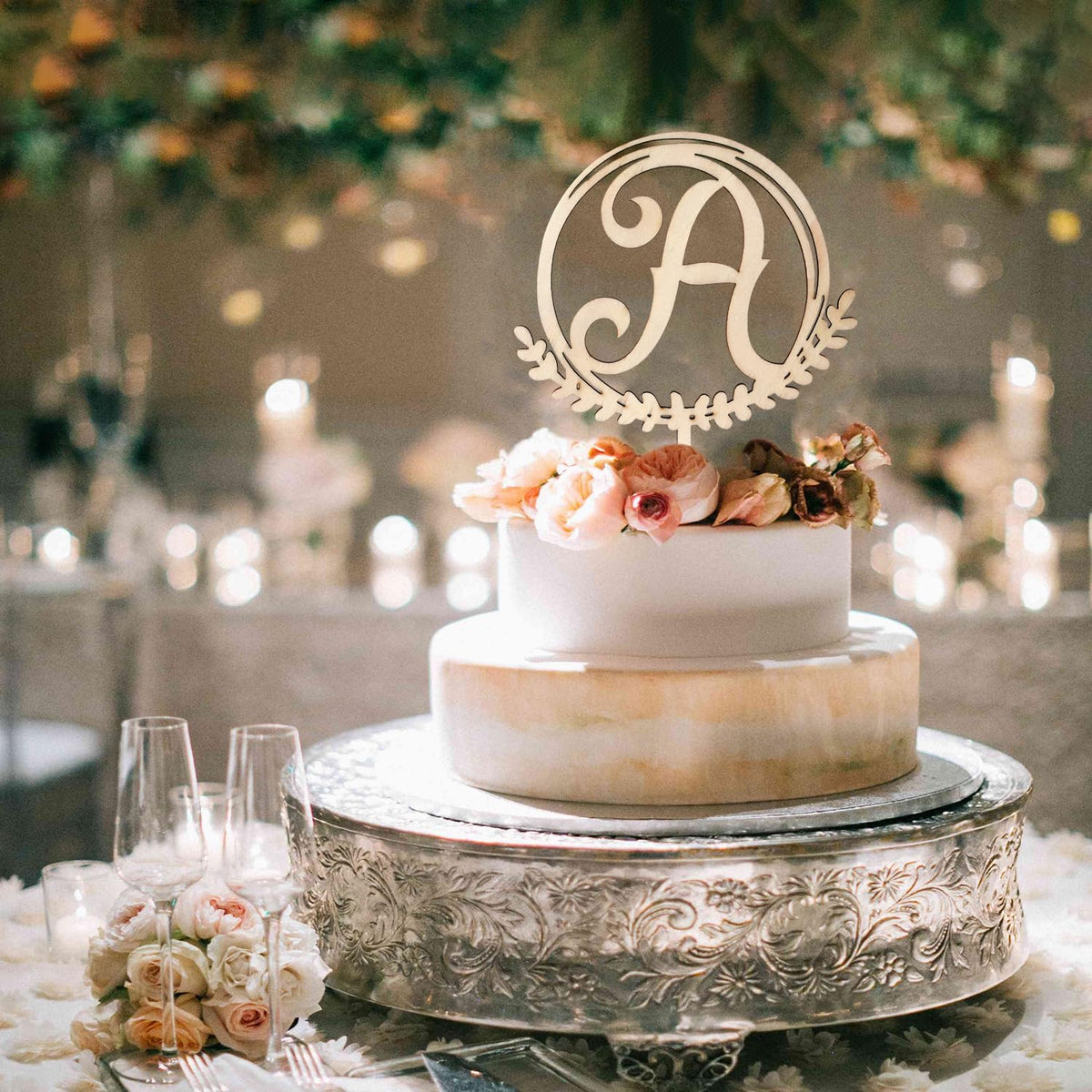 LINGTEER Personalized Inital Letter A Wooden Cake Topper Perfect for Birthday Rustic Wedding