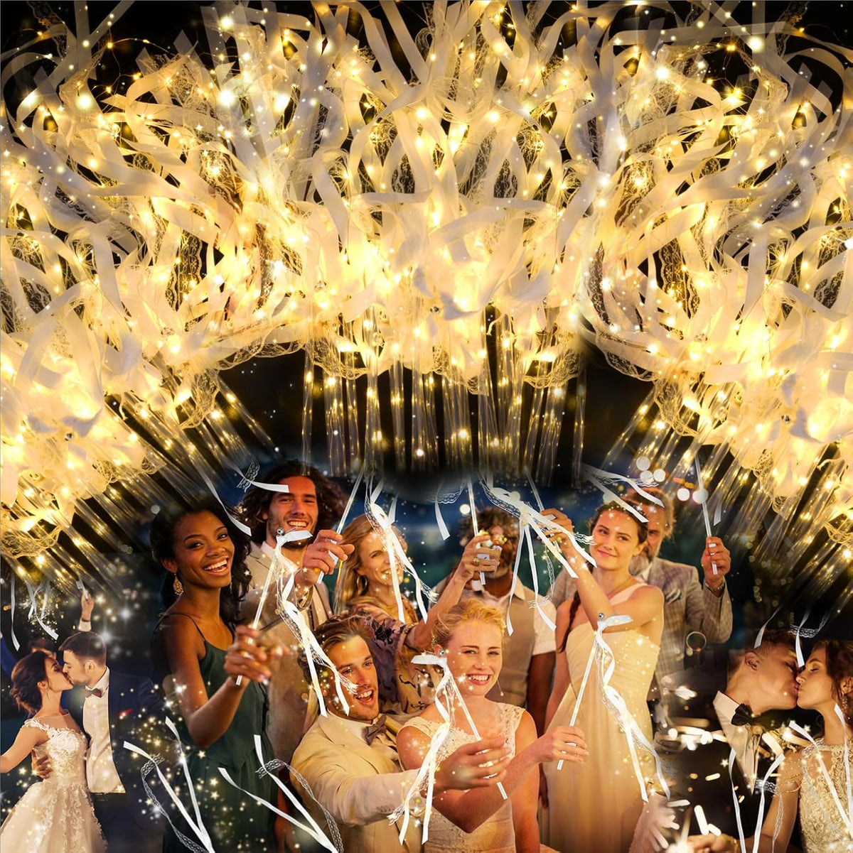 28PCS Light up Wands for wedding, Wedding Wands Streamers with 3 Colorful Flashing Modes, Fairy