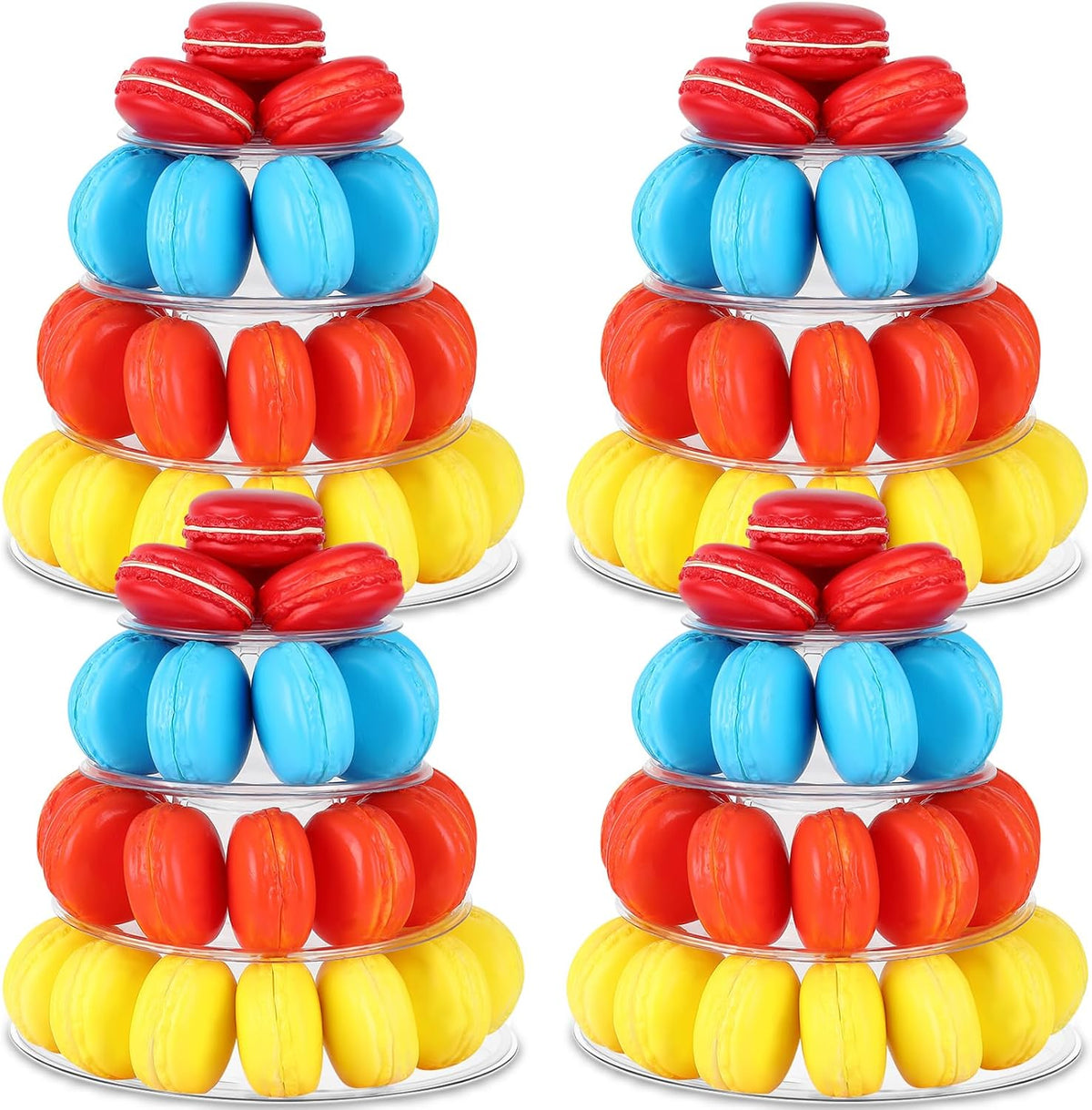 Juexica 4 Pcs Round Macaron Display Tower Stand 4 Tiers Plastic Cake Rack Macaron Wedding Cupcake