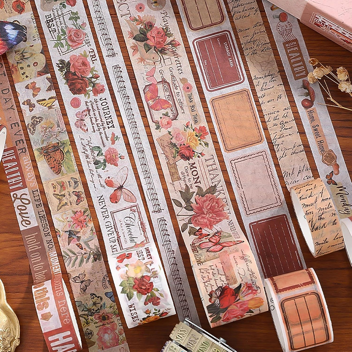 18 Rolls Washi Tape Set for Crafts and Journaling DIY Vintage Floral Tape Scrapbooking Supplies