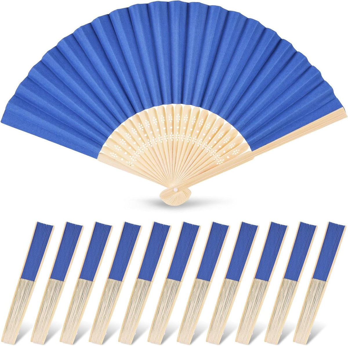 JOHOUSE 12 Pcs Paper Folding Hand Fans, 8.3 Inch Dark Blue Paper Fans Handheld for Wedding, Outdoor