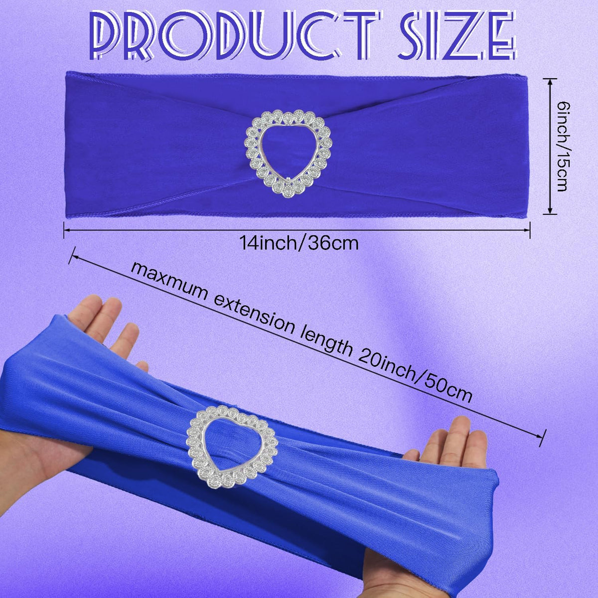 100PCS Spandex Stretch Royal Blue Chair Sashes Bows Universal Elastic Chair Cover Bands Ties with