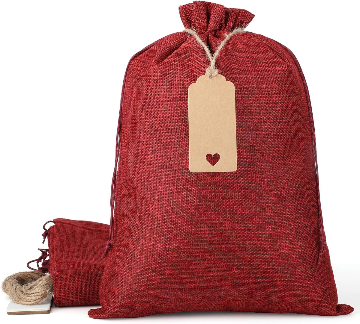Tapleap Burlap Bags with Drawstring - 10Pcs 10x14 Red Gift Sacks for Wrapping Halloween Favors