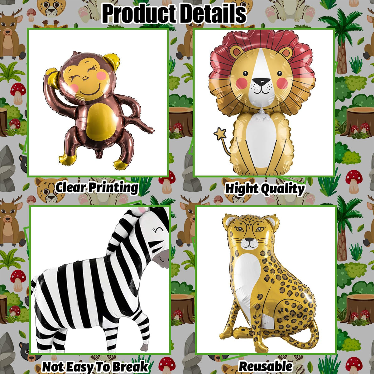 Large Animals Foil Balloons for Jungle Safari Birthday Party Decorations