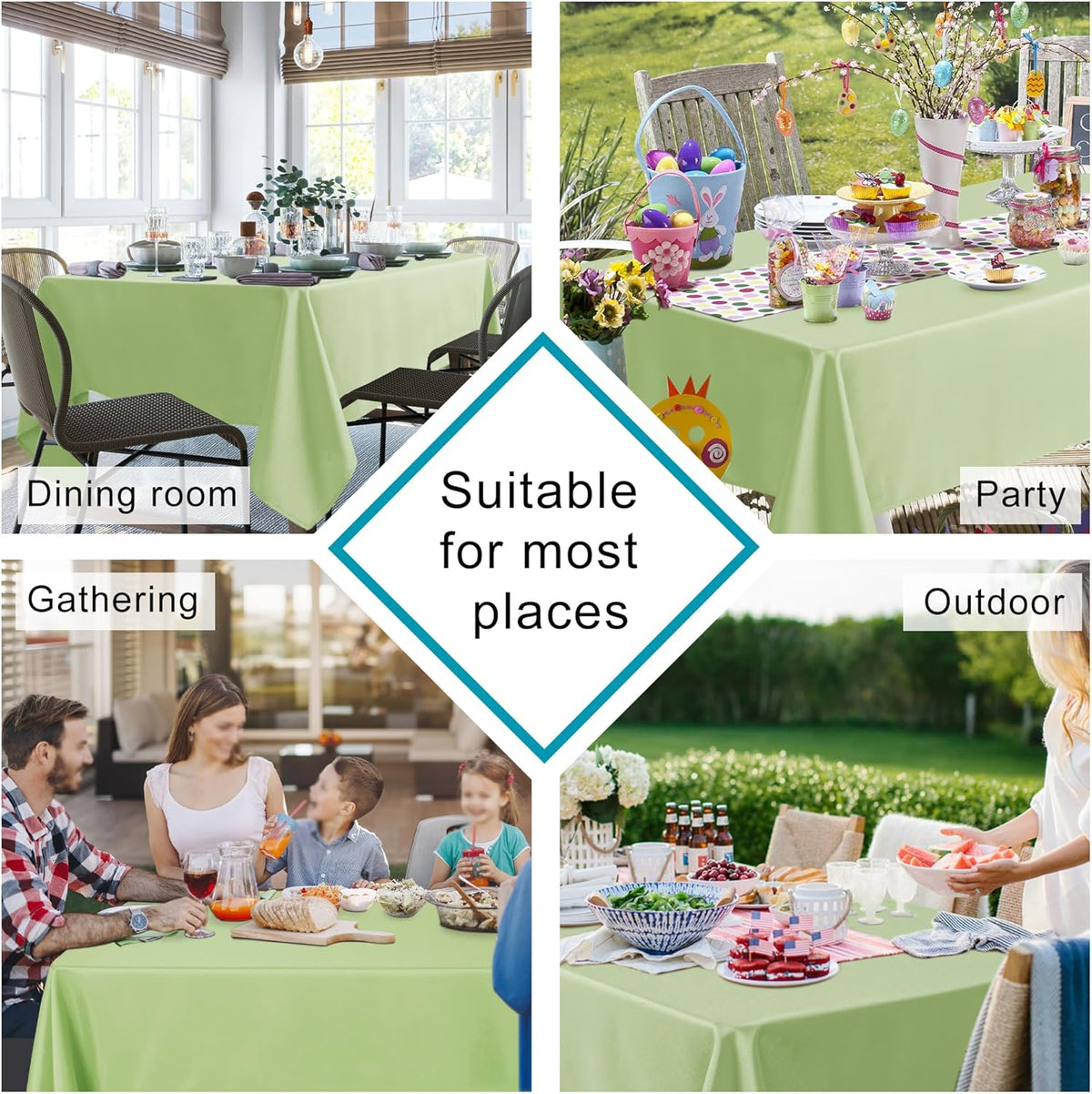 Hiasan Light Sage Rectangle Tablecloth - Waterproof Washable Polyester Fabric Table Cloth for