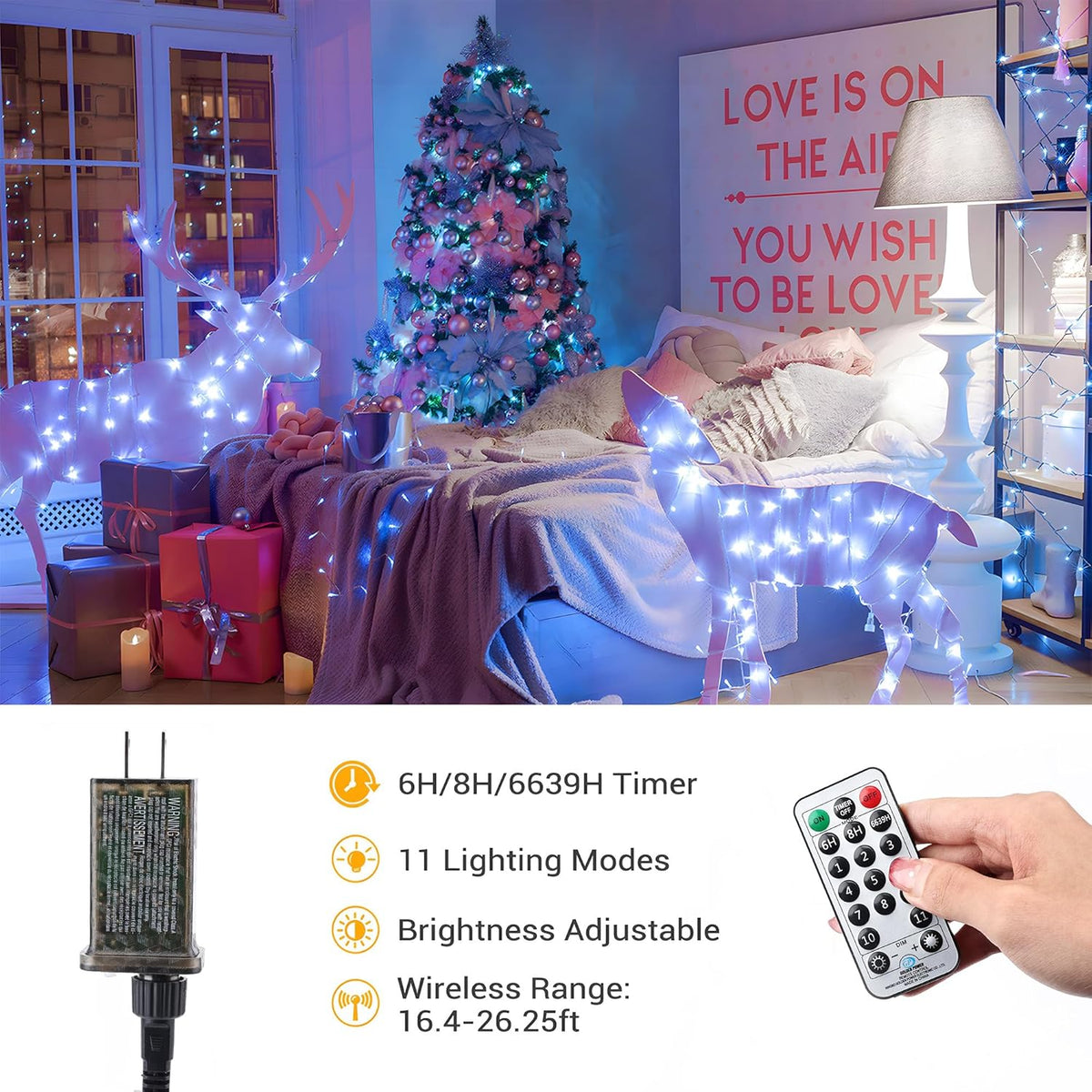 BrizLabs Cool White & Multicolor Christmas Lights, 180ft 500 LED Color Changing String, 11 Modes