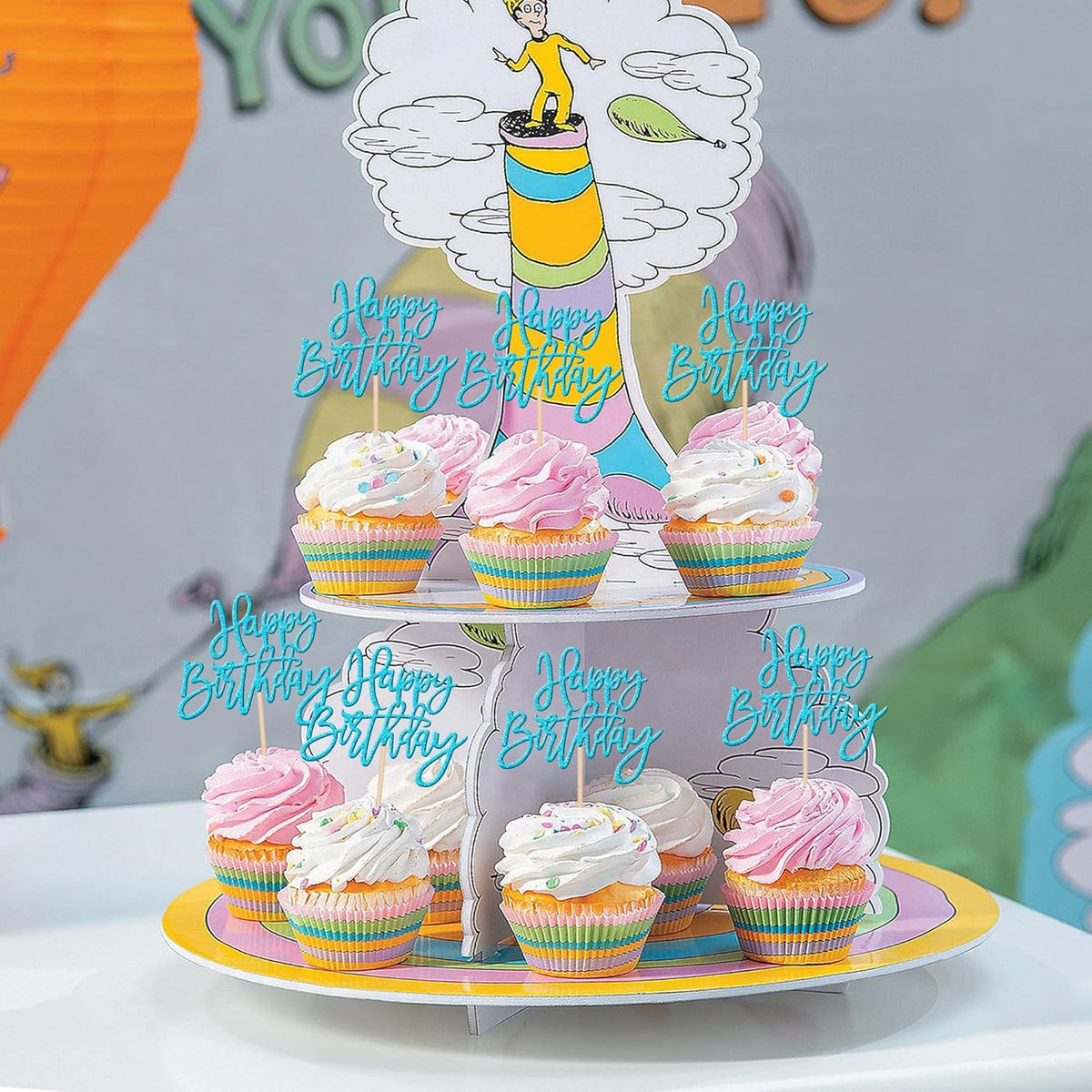 24 PCS Happy Birthday Cupcake Toppers Glitter Picks for Celebrating Anniversary Theme Party Cake