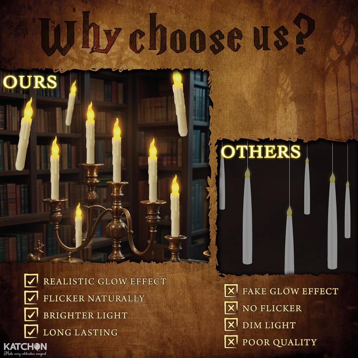 KatchOn, Halloween Floating Candles with Wand Remote - 12 Pcs, Magic Flickering Warm Light