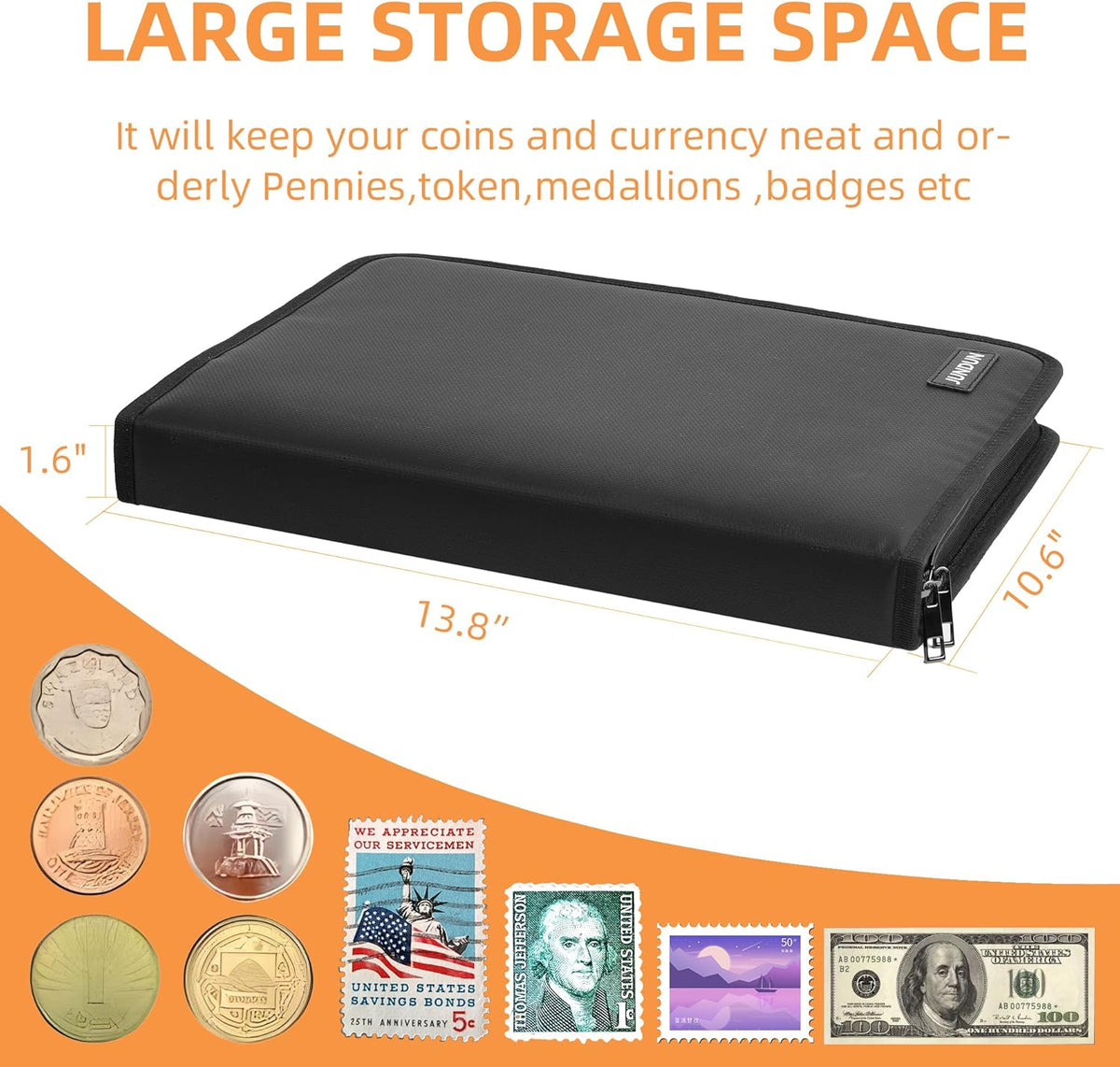 Fireproof Coin Collection Album for Collectors, 300 Pockets Coins Collecting Album & 36 Sleeves