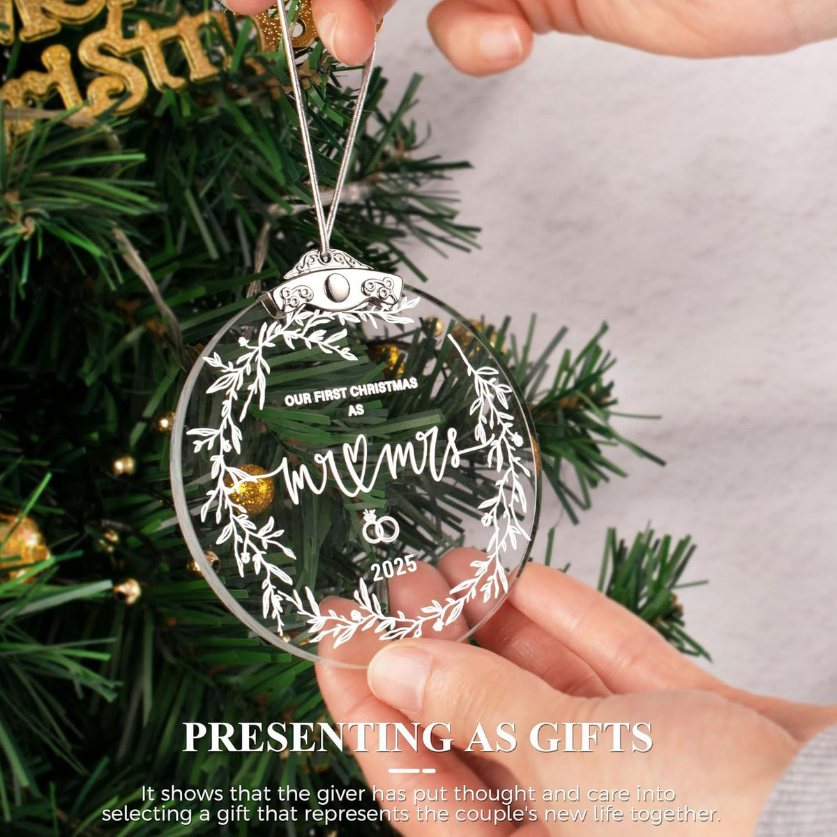 First Christmas Married Ornament 2025, Wedding Bridal Shower Gifts for Bride, Crystal 1st Christmas