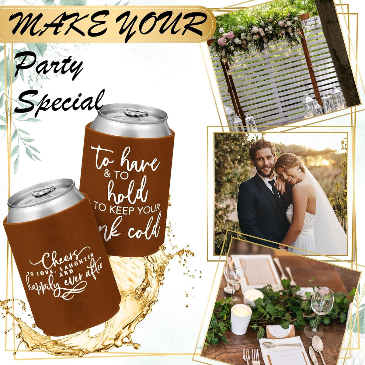 50 Pieces Chocolate Wedding Can Cooler Sleeves Bulk Engagement Party Favors for Guests Cheers to
