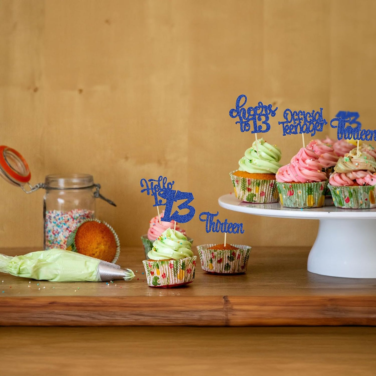 30Pcs 13th Birthday Cupcake Toppers Hello 13 Cupcake Picks Official Teenager Cheers to 13 Years Old