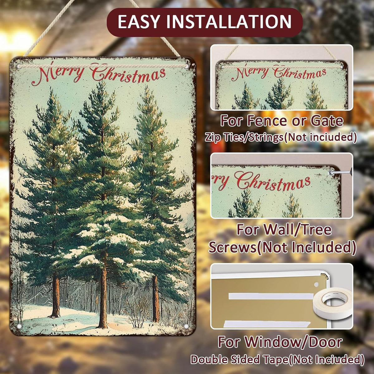 Vintage Christmas Decor Sign Christmas Tree Metal Tin Sign Merry Christmas Retro Tin Sign for