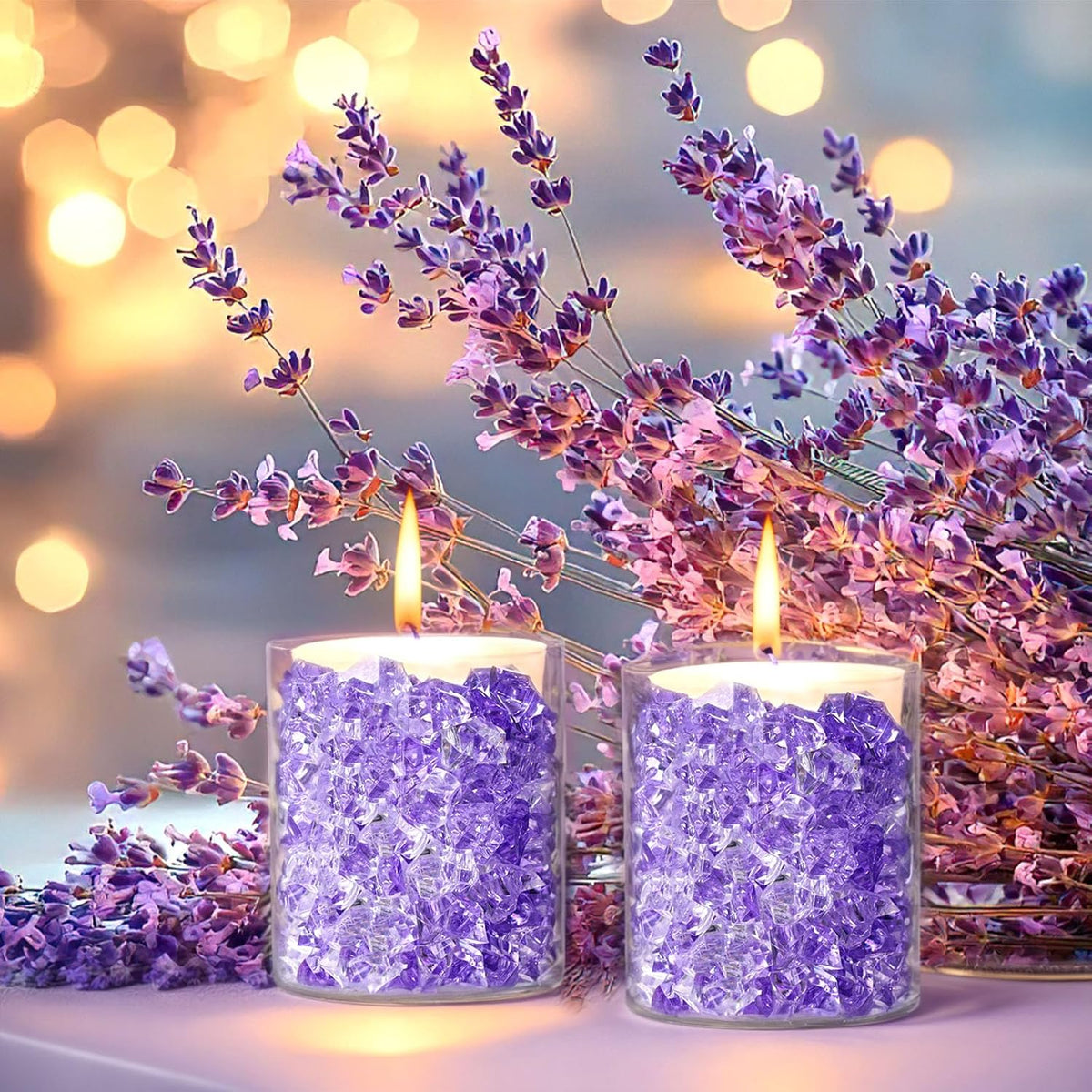 DomeStar 150PCS Fake Ice, Vase Filler Purple Fake Diamonds Plastic Clear Gems Crystals for Table