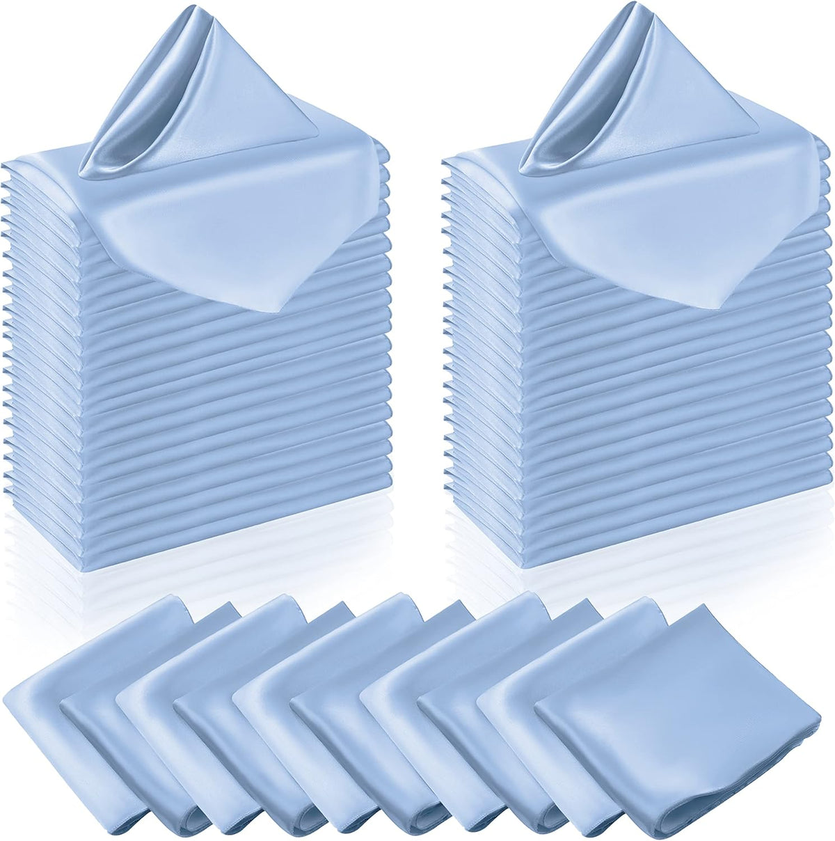 Manyshofu 60 Piece Baby Blue Satin Napkins - 20x20 Inch Square Fabric Napkins Set - Soft & Reusable