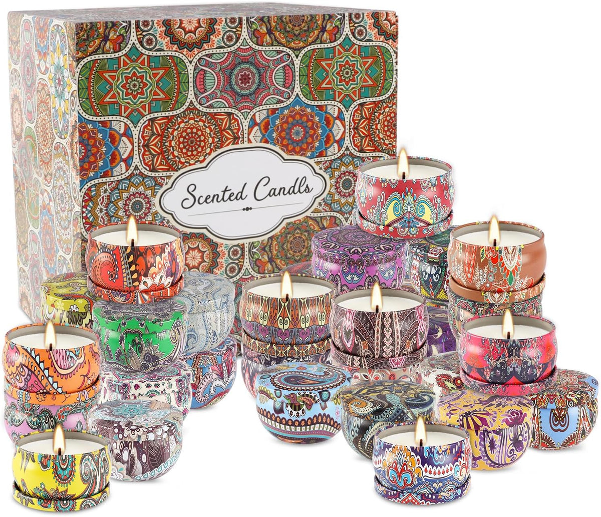 Scented Candles Gifts Set of 36 – 2.5oz Aromatherapy Travel Tin Candles, Relaxing Fragrances for