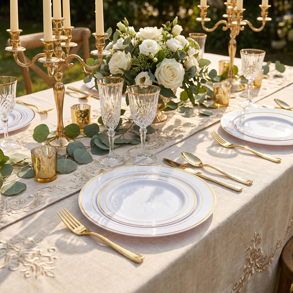 I00000 102 Pcs Gold Plastic Plates, Premium Disposable Gold Plates