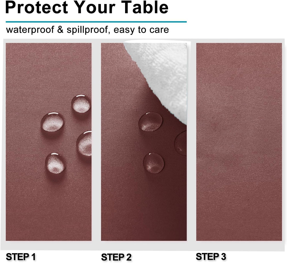 Hiasan Dusty Rose Rectangle Tablecloth - Waterproof Washable Polyester Fabric Table Cloth for