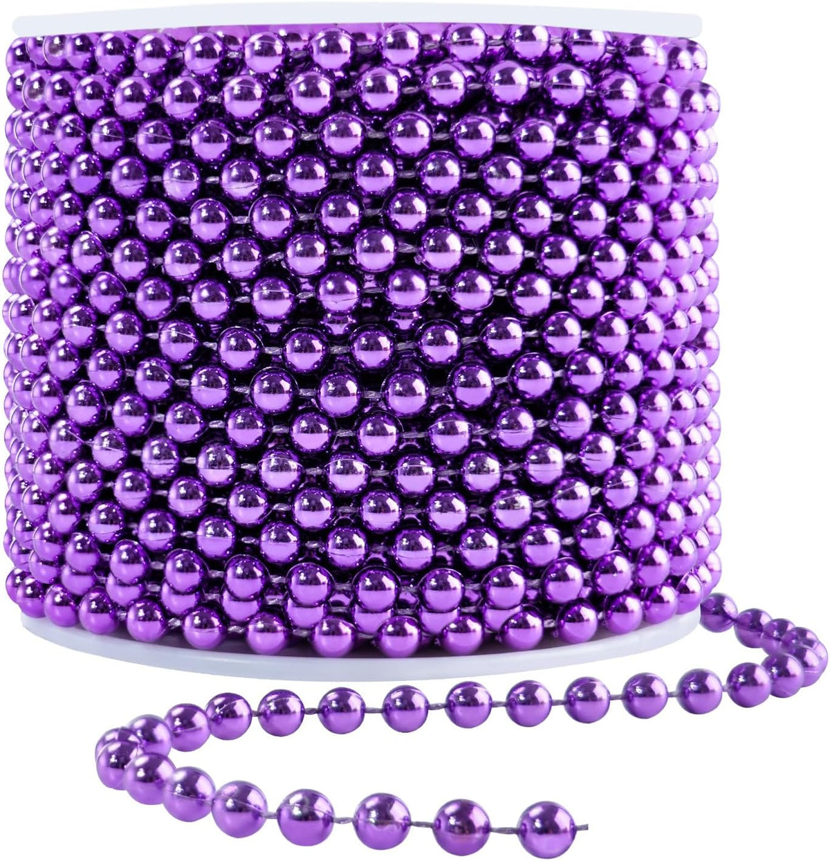 Faux Purple Pearl Beads Garland - 6mm Christmas Tree Beads 22 Yards Spool Pearl String Roll for