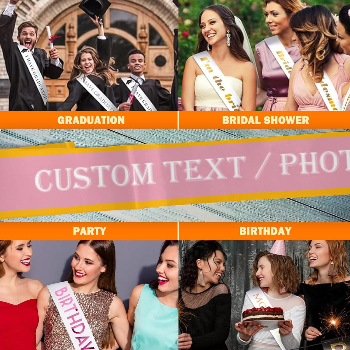 Custom Sash,Personalized Birthday Sash with Text Photo,Customized Bachelorette Sash Quote Sash