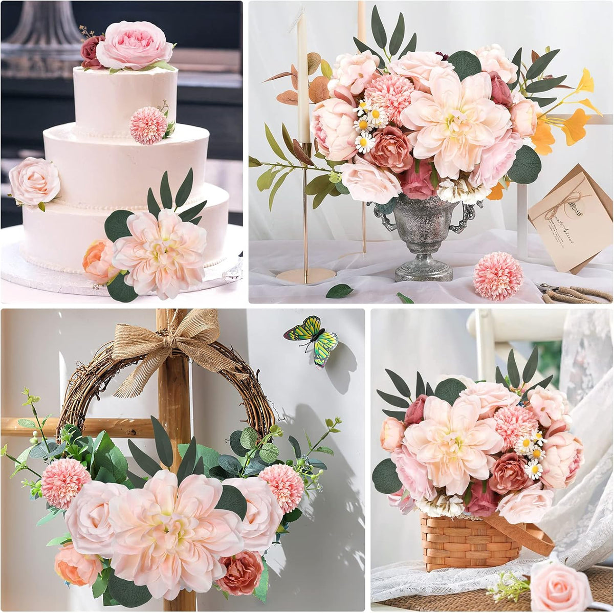 AmyHomie Pink Artificial Flowers Combo Silk Mix Peony Rose Hydrangea Daisy Fake Flowers w/Stem for