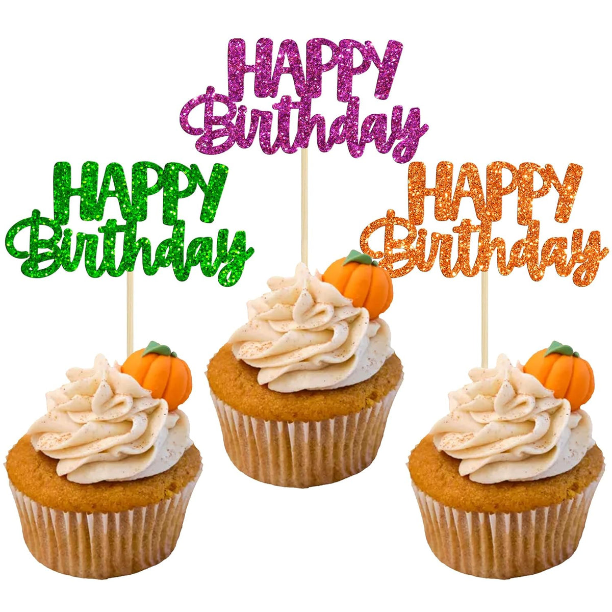 Gyufise 24Pcs Happy Birthday Cupcake Toppers Glitter Birthday Cupcake Food Picks for Celebrating