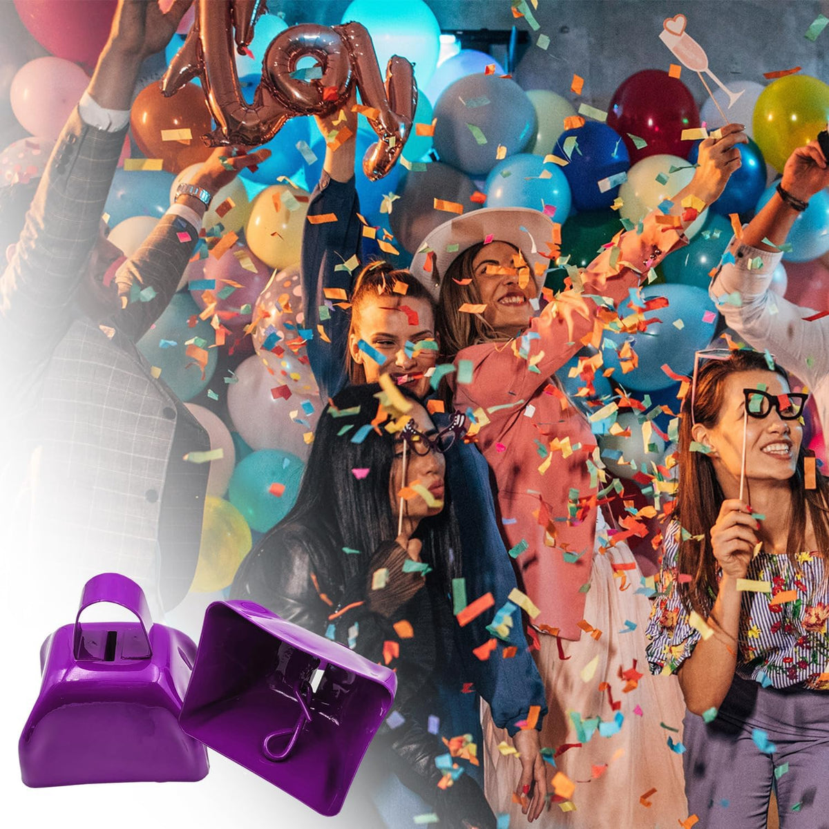 Metal Cow Bell Noise Maker - 3 Inch Pack of 4 - Small Loud Metal Cowbell Noisemaker with Handle