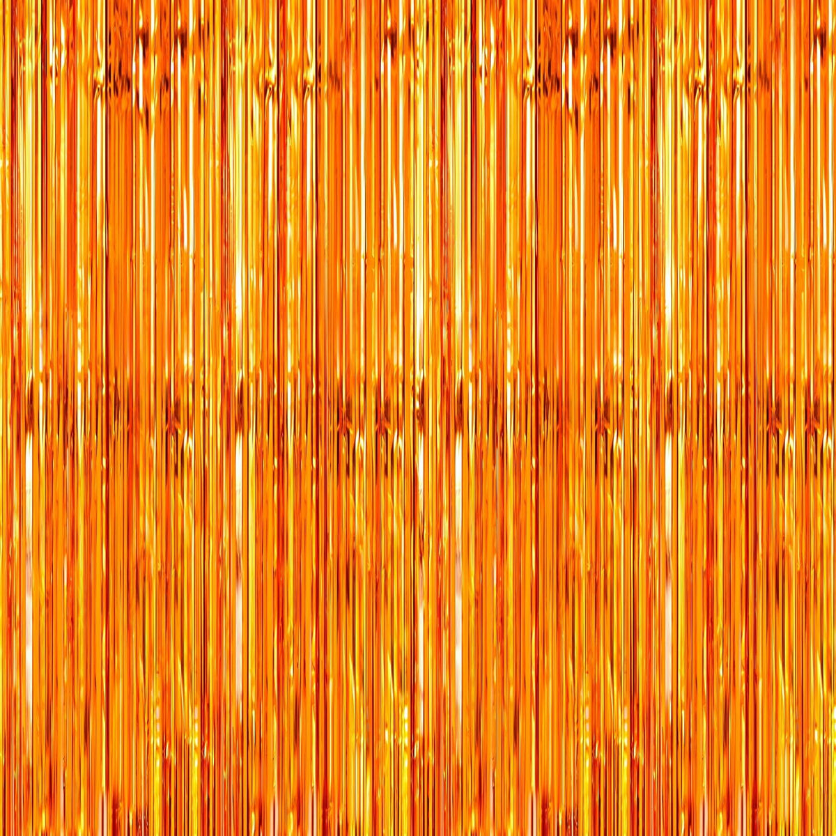 Crosize 3 Pack 3.3 x 9.9 ft Orange Foil Fringe Glitter Curtains Party Decorations, Tinsel Backdrop