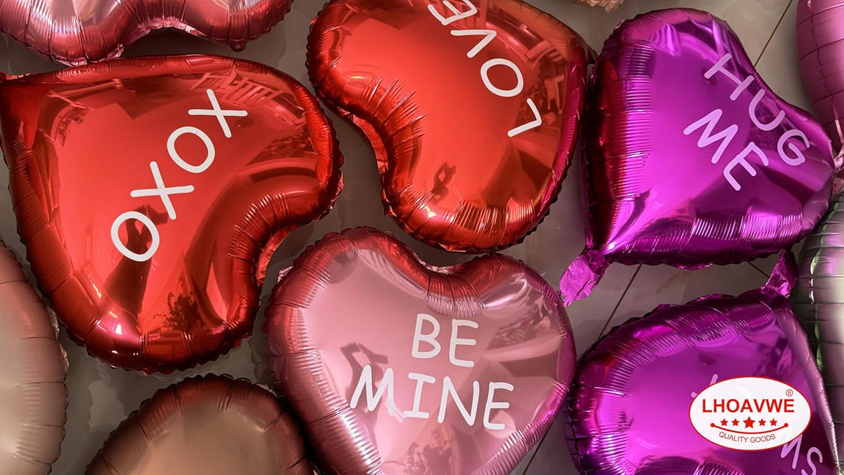 12 Pcs Red Heart Shaped Balloons 18 Inch XOXO | LOVE | SWEET Valentine Balloons for Valentines Day