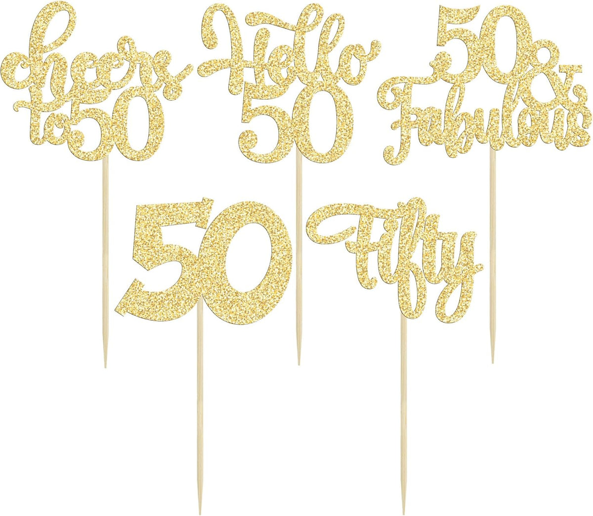 30Pcs Happy 50th Birthday Cupcake Toppers Gold Glitter Fifty Cheers to 50 Years Old Birthday