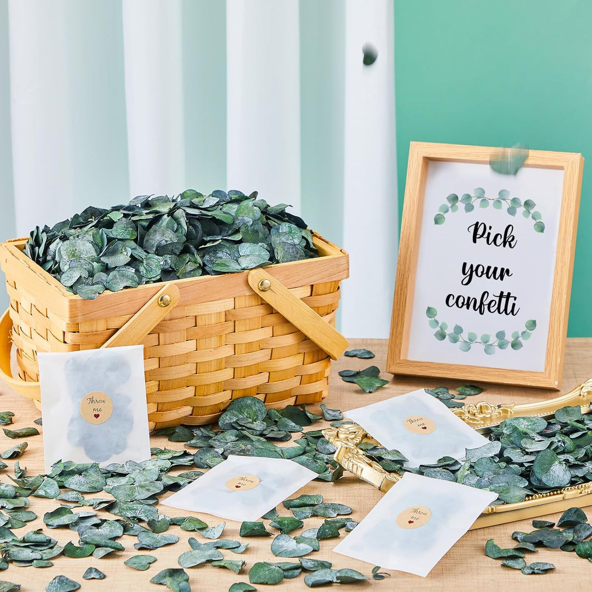 Biodegradable Confetti 10.58 Oz eucalyptus leaves Dried Flower Petals with Throw Me Stickers